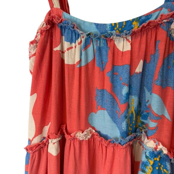 Free People Moonshine Sleeveless Tiered Midi Dress Coral Blue Floral XL Summer - Picture 4 of 12